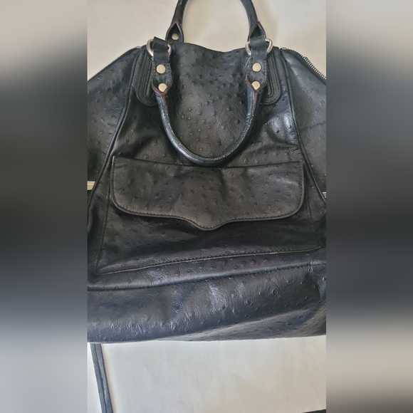 GUC Rebecca Minkoff Romeo Leather  Satchel Ostrich Style Black - Picture 10 of 16
